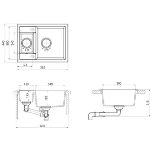 vidaXL Kitchen Sink with Overflow Hole Double Basins Beige Granite