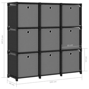 vidaXL 9-Cube Display Shelf with Boxes Black 103x30x107.5 cm Fabric