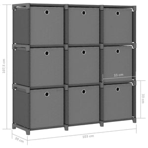 vidaXL 9-Cube Display Shelf with Boxes Grey 103x30x107.5 cm Fabric