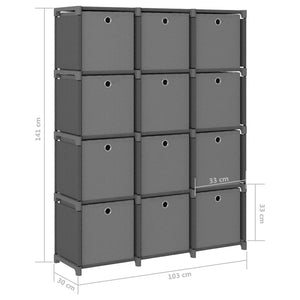 vidaXL 12-Cube Display Shelf with Boxes Grey 103x30x141 cm Fabric