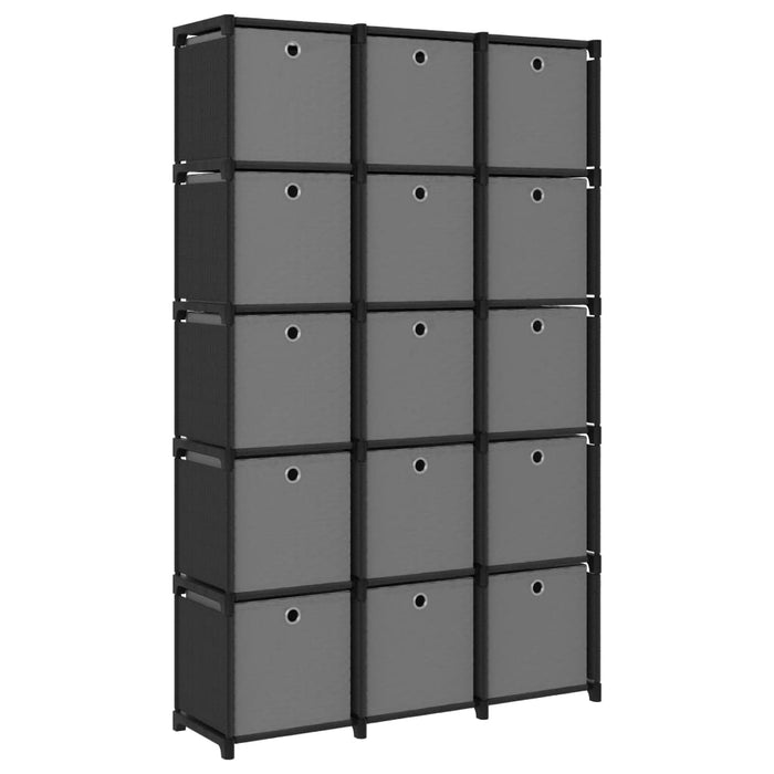 vidaXL 15-Cube Display Shelf with Boxes Black 103x30x175.5 cm Fabric