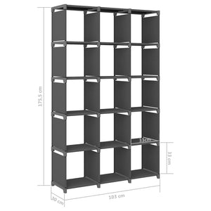 vidaXL 15-Cube Display Shelf Grey 103x30x175.5 cm Fabric