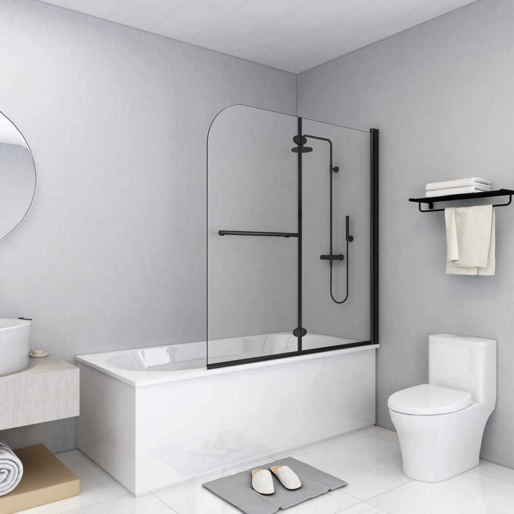 vidaXL Folding Shower Enclosure 2 Panels ESG 120x140 cm Black
