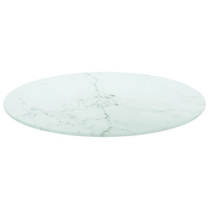 vidaXL Table Top White Ø50x0.8 cm Tempered Glass with Marble Design