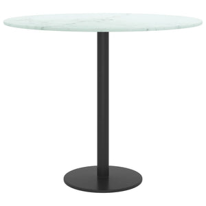 vidaXL Table Top White Ø50x0.8 cm Tempered Glass with Marble Design