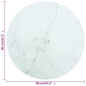 vidaXL Table Top White Ø80x1 cm Tempered Glass with Marble Design