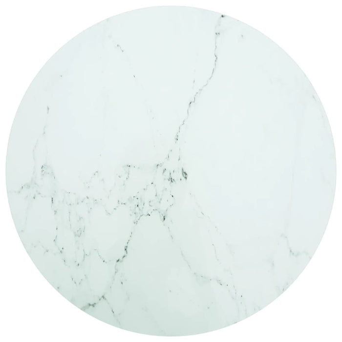 vidaXL Table Top White Ø90x1 cm Tempered Glass with Marble Design