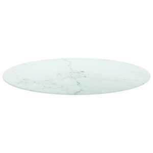 vidaXL Table Top White Ø90x1 cm Tempered Glass with Marble Design