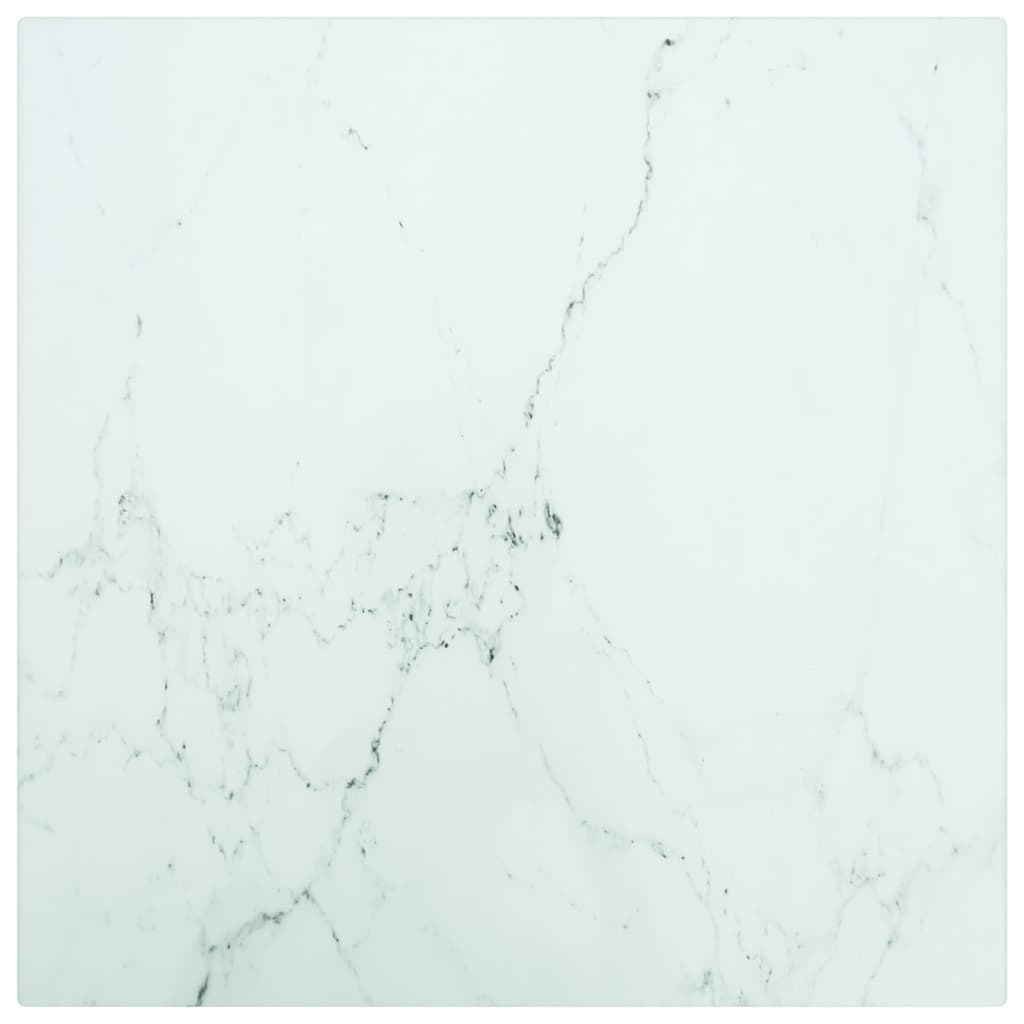 vidaXL Table Top White 30x30 cm 6 mm Tempered Glass with Marble Design