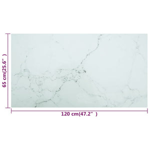 vidaXL Table Top White 120x65 cm 8mm Tempered Glass with Marble Design