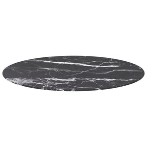 vidaXL Table Top Black Ø90x1 cm Tempered Glass with Marble Design