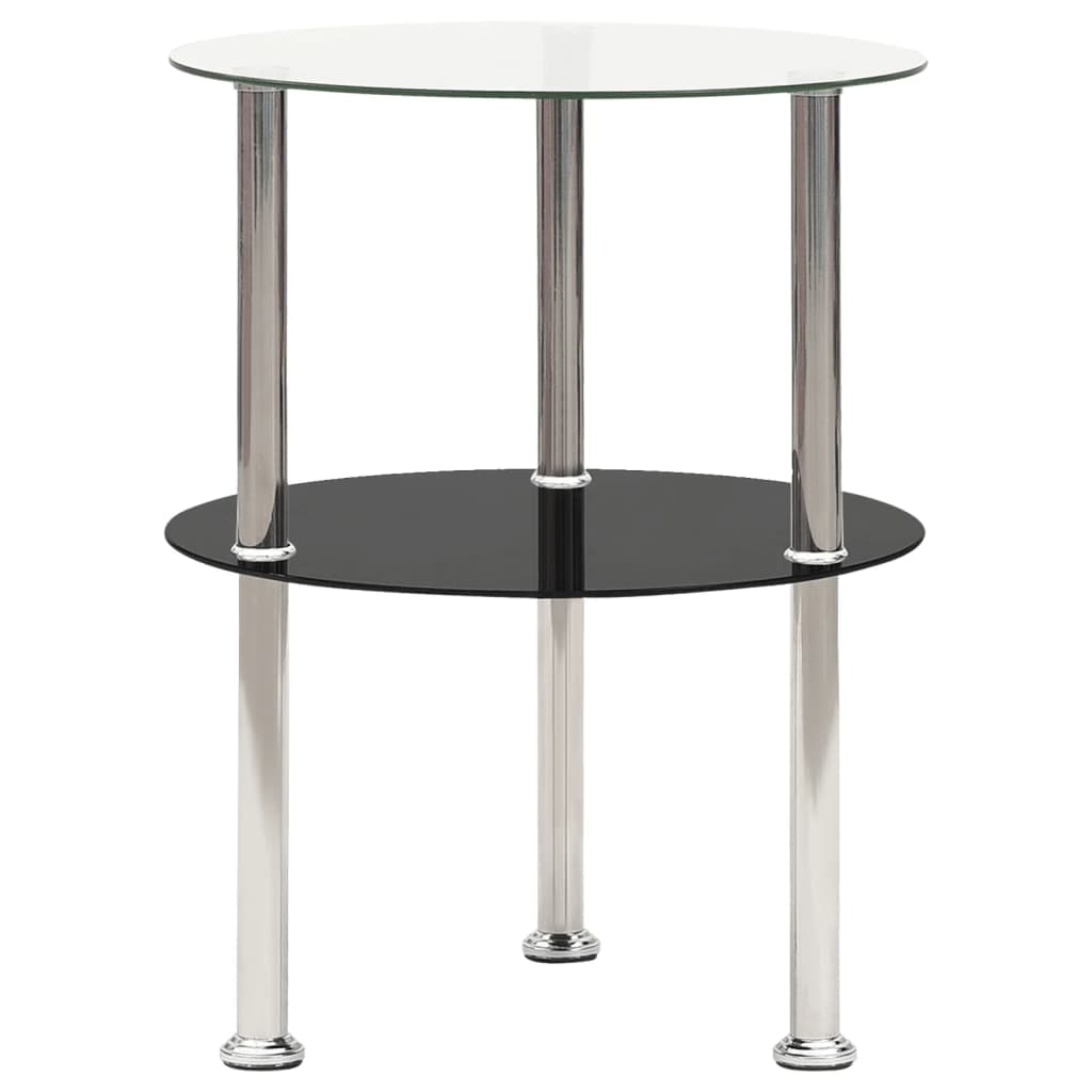 vidaXL 2-Tier Side Table Transparent & Black 38 cm Tempered Glass