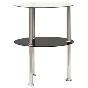 vidaXL 2-Tier Side Table Transparent & Black 38 cm Tempered Glass