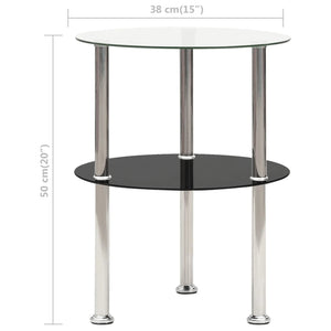 vidaXL 2-Tier Side Table Transparent & Black 38 cm Tempered Glass