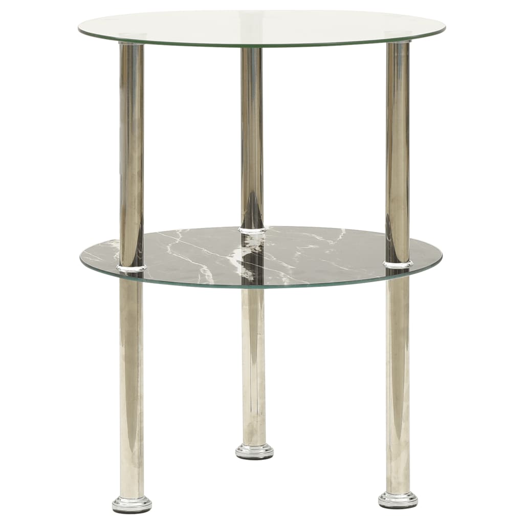 vidaXL 2-Tier Side Table Transparent & Black 38 cm Tempered Glass