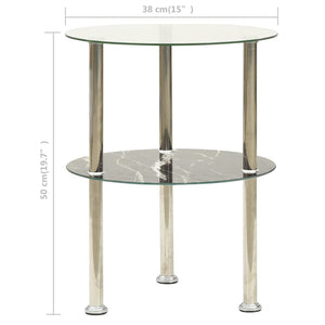 vidaXL 2-Tier Side Table Transparent & Black 38 cm Tempered Glass