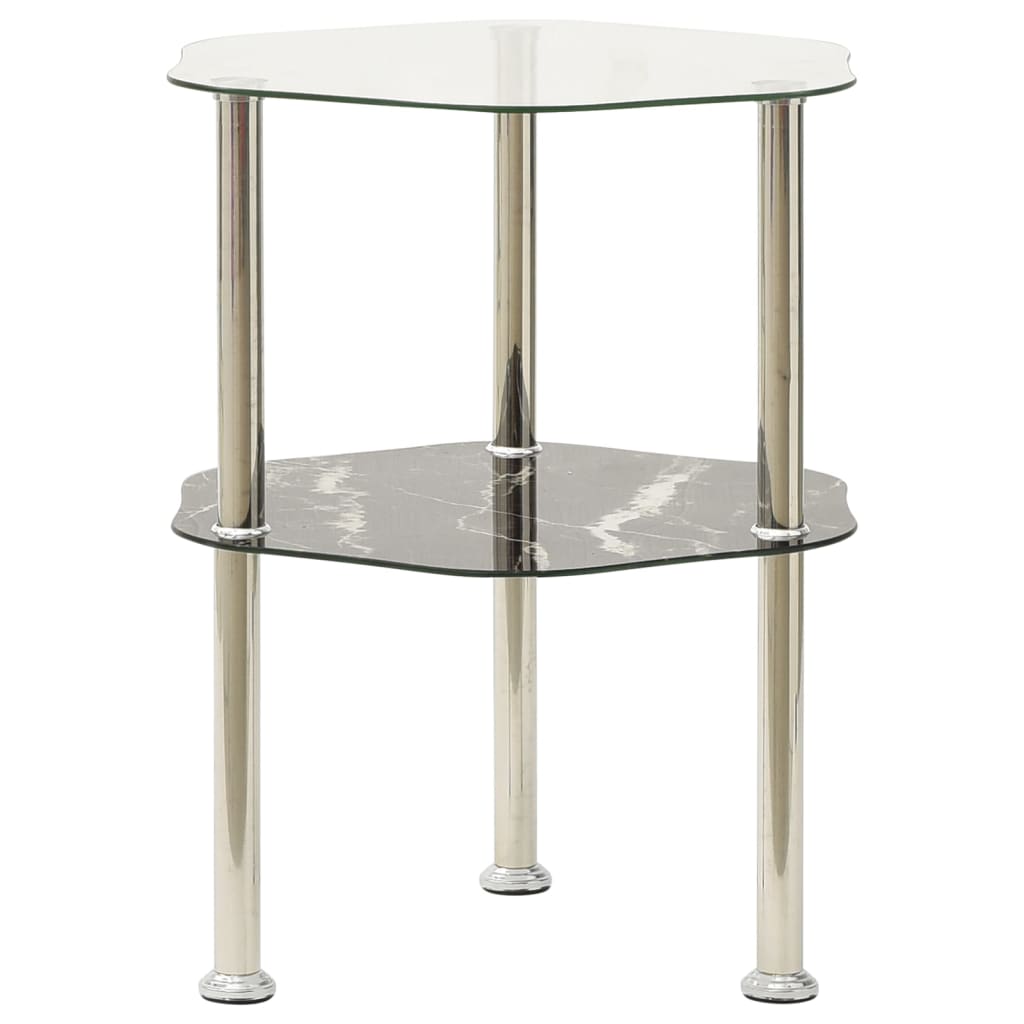 vidaXL 2-Tier Side Table Transparent & Black 38x38x50cm Tempered Glass