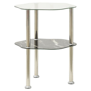 vidaXL 2-Tier Side Table Transparent & Black 38x38x50cm Tempered Glass