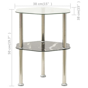 vidaXL 2-Tier Side Table Transparent & Black 38x38x50cm Tempered Glass