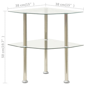 vidaXL 2-Tier Side Table Transparent 38x38x50 cm Tempered Glass