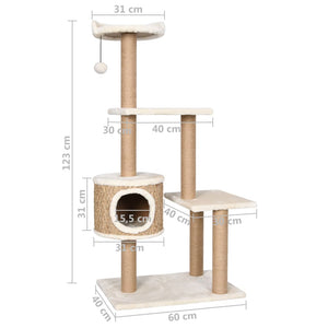 vidaXL Cat Tree with Scratching Post 123cm Seagrass