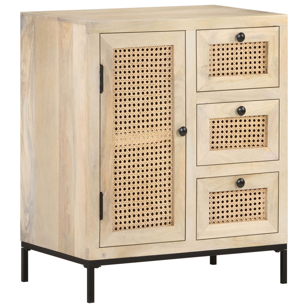 vidaXL Sideboard 60x35x70 cm Solid Mango Wood and Natural Cane