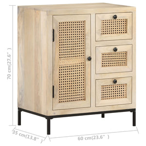 vidaXL Sideboard 60x35x70 cm Solid Mango Wood and Natural Cane