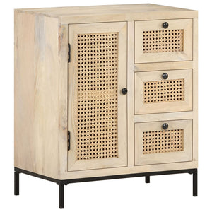 vidaXL Sideboard 60x35x70 cm Solid Mango Wood and Natural Cane