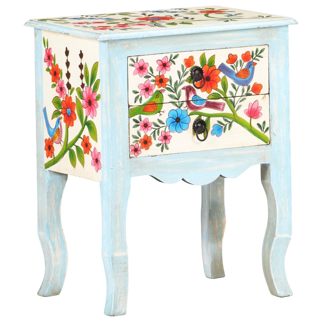 vidaXL Hand Painted Bedside Cabinet 40x30x50 cm Solid Mango Wood