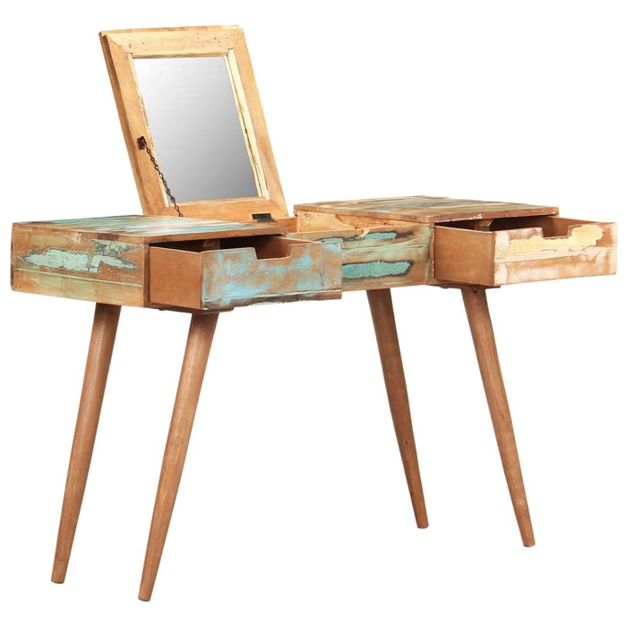 vidaXL Dressing Table with Mirror 112x45x76 cm Solid Reclaimed Wood