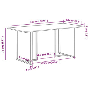 vidaXL Dining Table 160 cm Rough Mango Wood