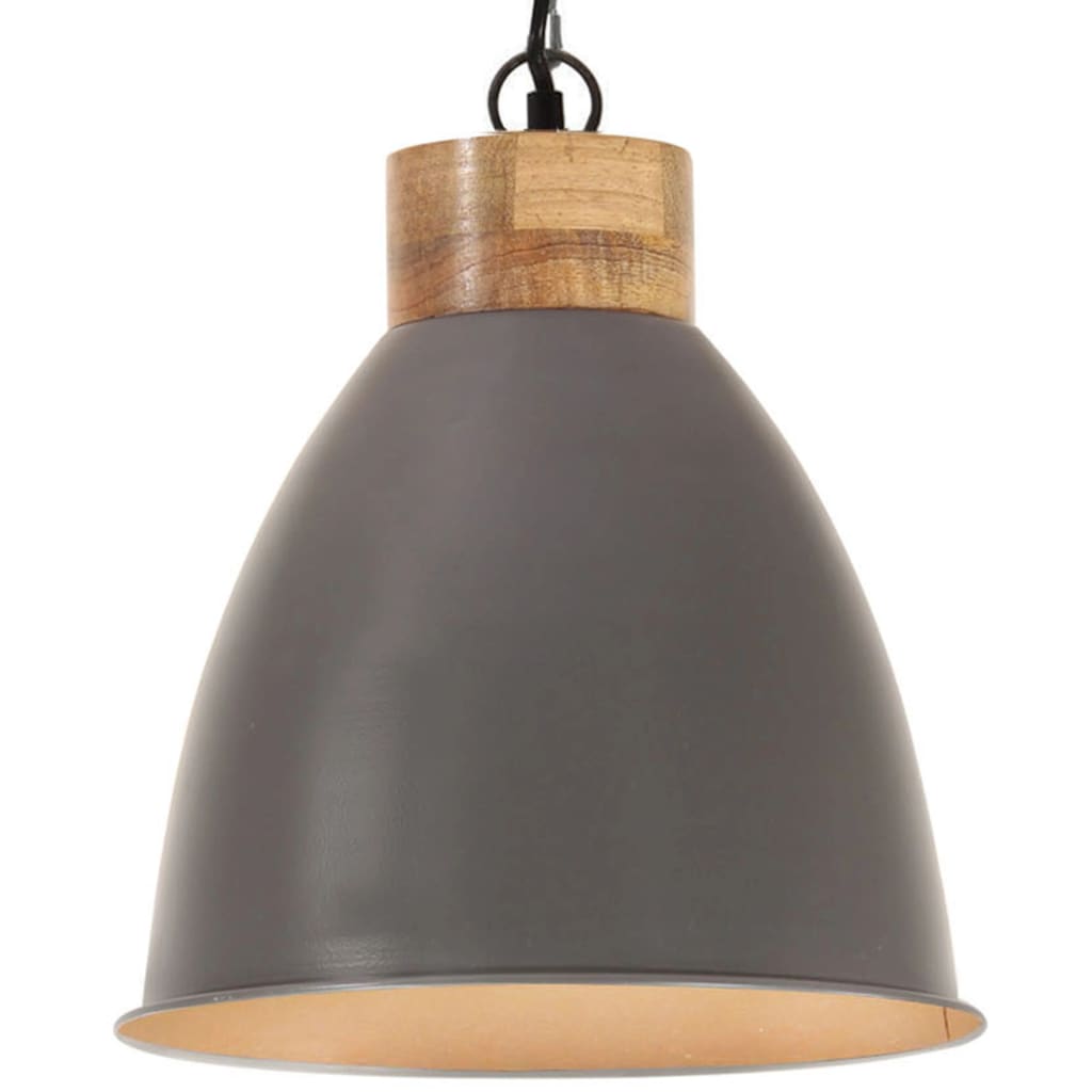 vidaXL Industrial Hanging Lamp Grey Iron & Solid Wood 35 cm E27