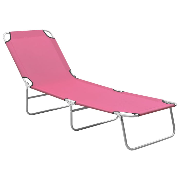 vidaXL Folding Sun Lounger Steel and Fabric Pink