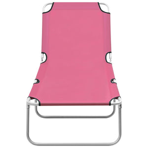 vidaXL Folding Sun Lounger Steel and Fabric Pink