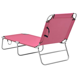 vidaXL Folding Sun Lounger Steel and Fabric Pink