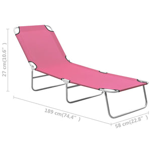 vidaXL Folding Sun Lounger Steel and Fabric Pink