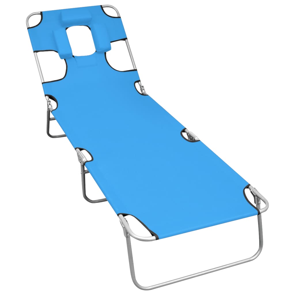 vidaXL Folding Sun Lounger with Head Cushion Steel Turqoise Blue