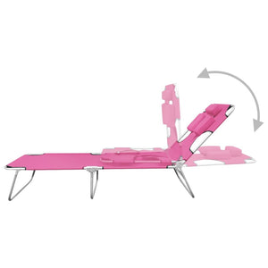 vidaXL Folding Sun Lounger with Head Cushion Steel Magento Pink