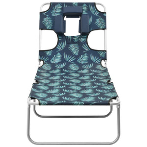 vidaXL Folding Sun Lounger with Head Cushion Steel Leaves Print