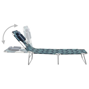 vidaXL Folding Sun Lounger with Head Cushion Steel Leaves Print