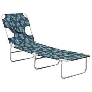 vidaXL Folding Sun Lounger with Head Cushion Steel Leaves Print