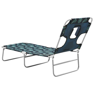 vidaXL Folding Sun Lounger with Head Cushion Steel Leaves Print