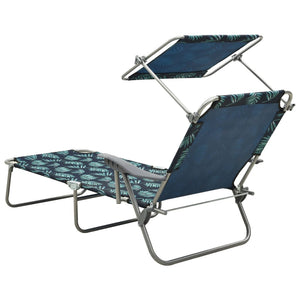 vidaXL Sun Lounger with Canopy Steel Leaf Print