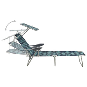 vidaXL Sun Lounger with Canopy Steel Leaf Print