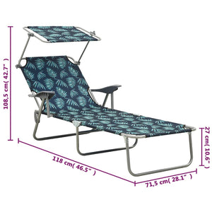 vidaXL Sun Lounger with Canopy Steel Leaf Print