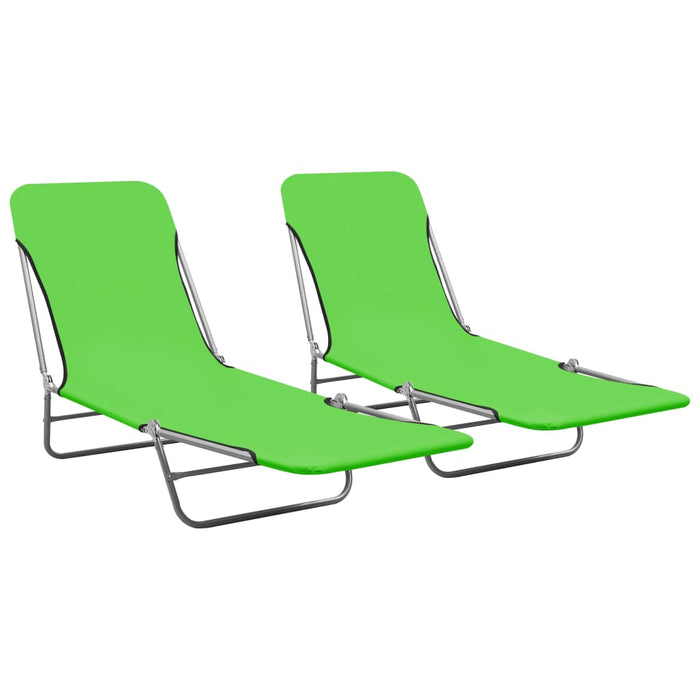 vidaXL Folding Sun Loungers 2 pcs Steel and Fabric Green