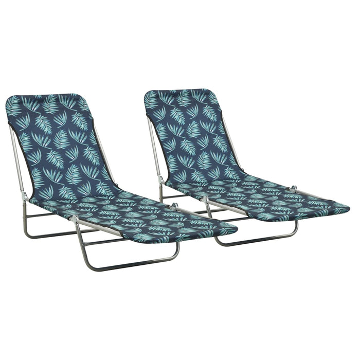 vidaXL Folding Sun Loungers 2 pcs Steel and Fabric Leaf Pattern