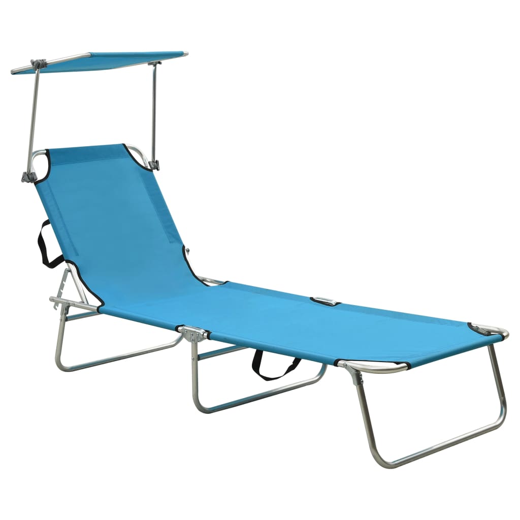 vidaXL Folding Sun Lounger with Canopy Blue Aluminium