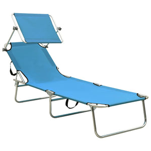 vidaXL Folding Sun Lounger with Canopy Blue Aluminium