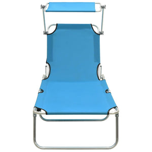 vidaXL Folding Sun Lounger with Canopy Blue Aluminium